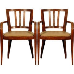 Pair of elegant Art Deco leather bridge chairs