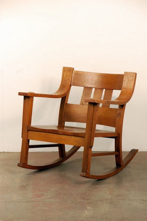 American Unusual Arts & Crafts oak rocking chair