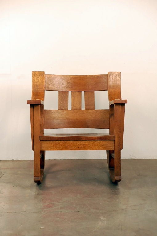20th Century Unusual Arts & Crafts oak rocking chair