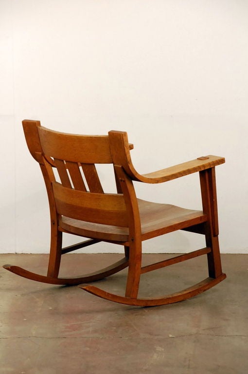 Unusual Arts & Crafts oak rocking chair 1