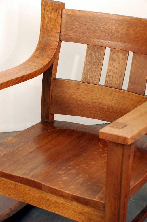 Unusual Arts & Crafts oak rocking chair 3