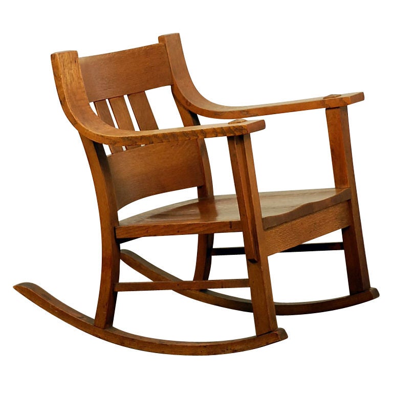 Unusual Arts & Crafts oak rocking chair
