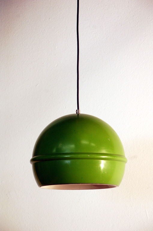 Mid-20th Century Pair of French 60's green globe hanging lights