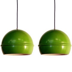 Vintage Pair of French 60's green globe hanging lights