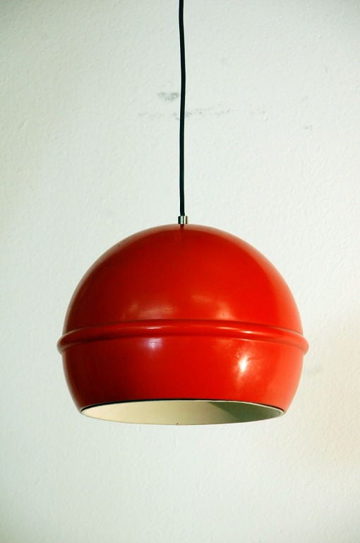 Set of 3 French 60's red globe hanging lights