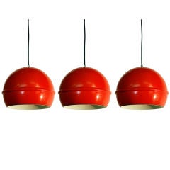 Set of 3 French 60's red globe hanging lights