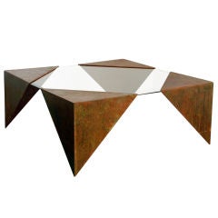 Angular glass and steel plate square coffee table