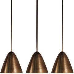 Set of 3 brushed steel cone pendant lights