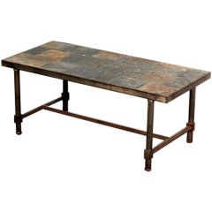 Exceptional steel and slate French 50's coffee table