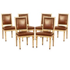 Chic set of 6 aged leather Louis XVI style dining chairs