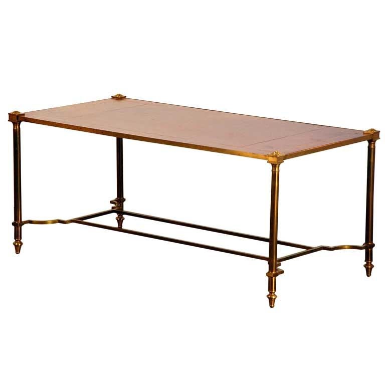 Chic gilt bronze and leather French 50's coffee table