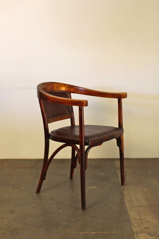 Austrian Viennese bent wood and leather desk chair