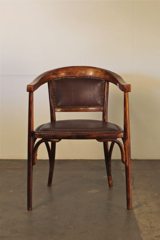 20th Century Viennese bent wood and leather desk chair