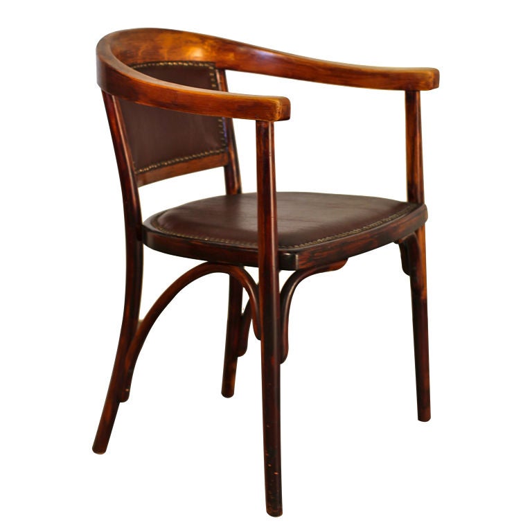 Viennese bent wood and leather desk chair