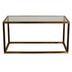 Minimalistic patinated brass and glass cocktail / side table