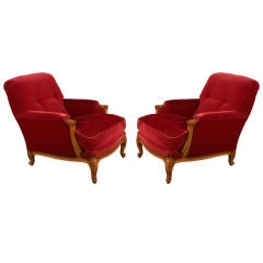 Pair of deep comfortable Louis XV style 1940's bergeres