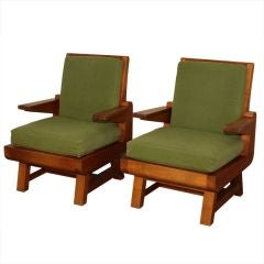 Pair Of Heavy Cubist Oak French 40's Armchairs (1/2)
