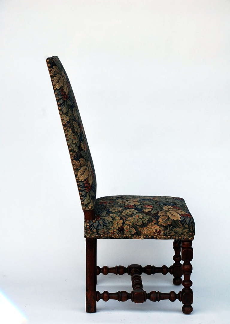 French Pair of Baroque Style Chairs with Floral Tapestry 