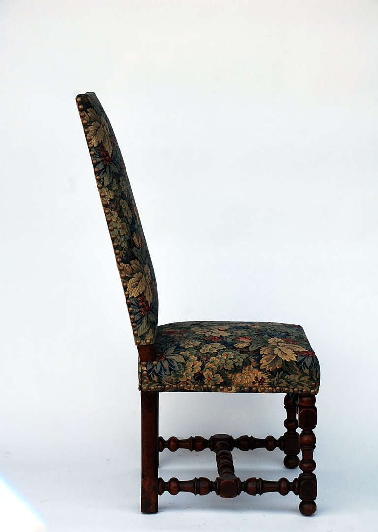 French Pair of Baroque Style Chairs with Floral Tapestry