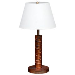 Heavy Copper Table Lamp with Custom Linen Shade 4