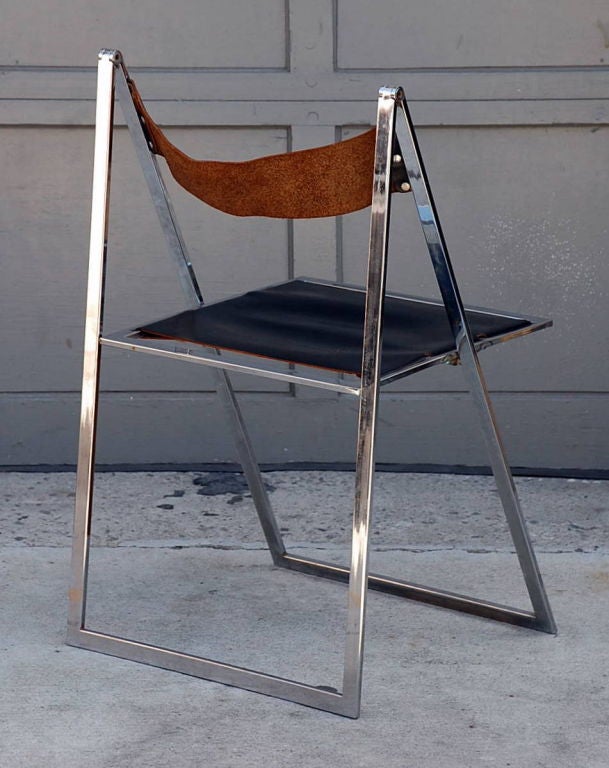 German Minimalistic chrome and leather folding chair edited by Lübke