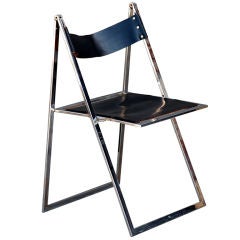 Vintage Minimalistic chrome and leather folding chair edited by Lübke