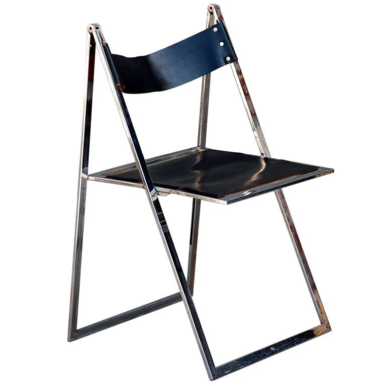Minimalistic chrome and leather folding chair edited by Lübke at ...