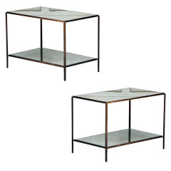 Pair of chic wrought iron and mirror end tables