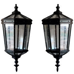 Pair of French wrought iron lanterns