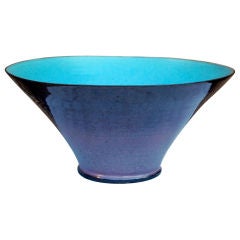 Large Art studio turquoise and purple glazed bowl