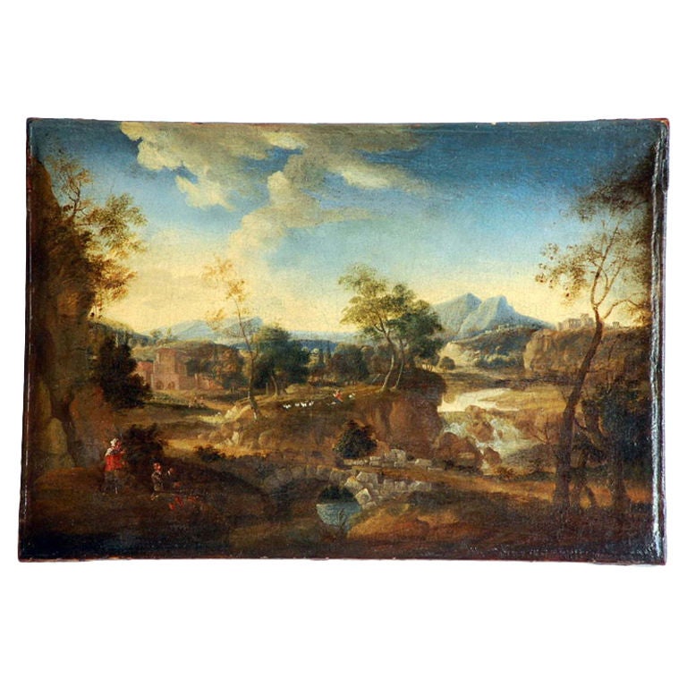 Early 17th Century French Landscape Painting For Sale