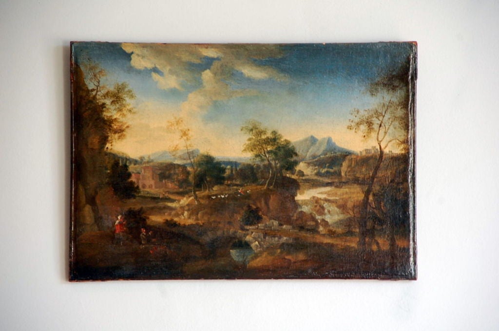 Early 17th century French landscape painting. Unframed.