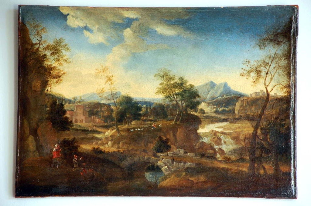 Louis XIV Early 17th Century French Landscape Painting For Sale