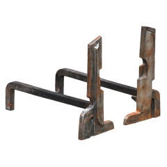 Pair of modernist cast steel andirons from France