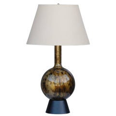 Larged oxidized glass lamp with custom linen shade