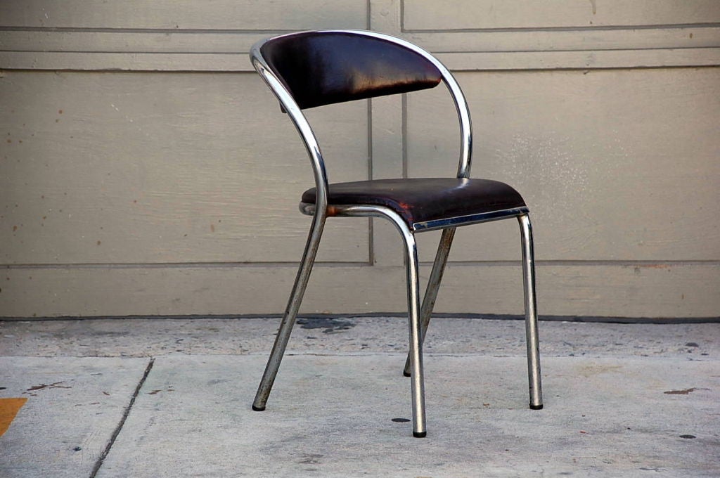Chrome Set of 6 comfortable French modernist chairs For Sale