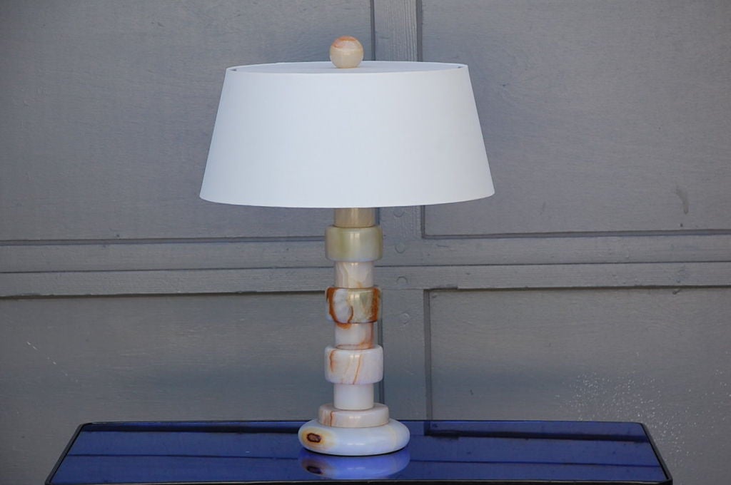 Pair of Art Deco onyx table lamps with custom shades 1