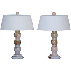 Pair of Art Deco onyx table lamps with custom shades