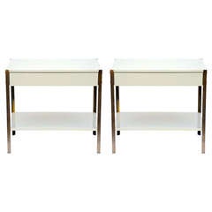 Pair of Minimalist Ivory Lacquer and Brass Night Stands 3