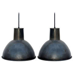 Pair of Enameled French Industrial Hanging Lights