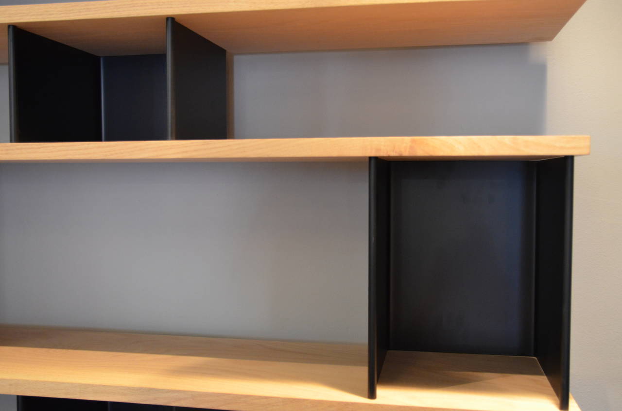 Painted Large 'Horizontale' White Oak and Black Steel Shelving Unit by Design Frères For Sale