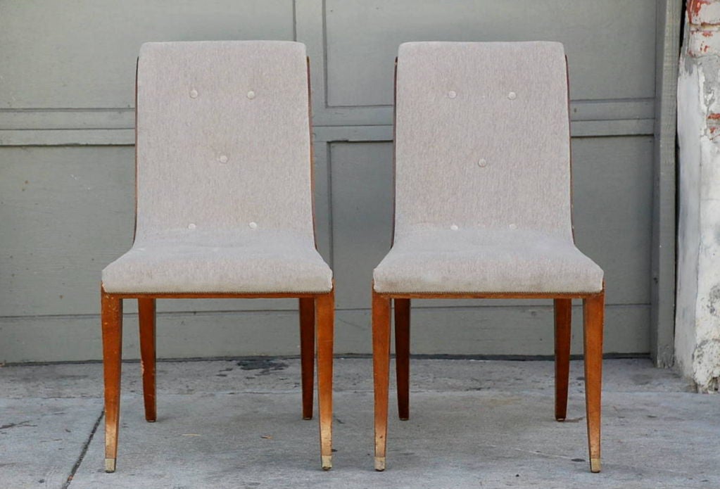 Set of 4 French 40s chairs. Very elegant. In the style of Marc du Plantier. Chic gilt bronze sabots.