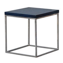 Blue crackled lacquer and stainless steel cube side table
