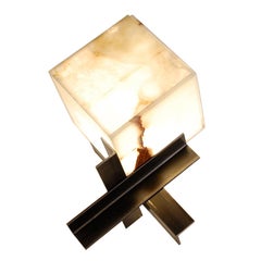 'Cubyx' Sculptural Onyx and Blackened Steel Lamp