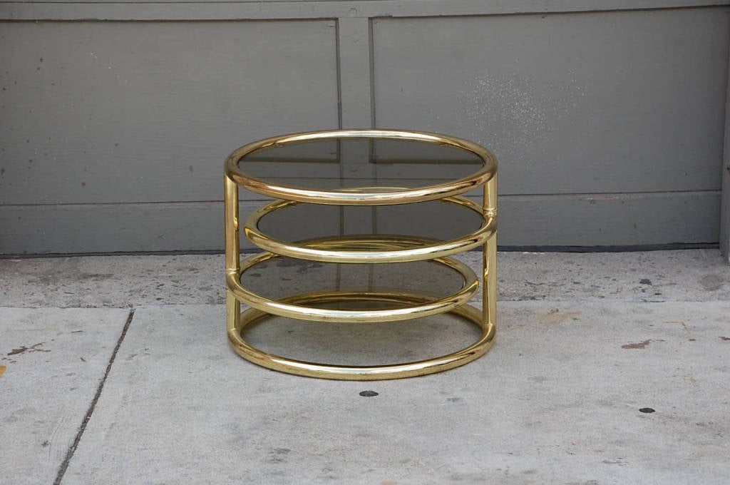 20th Century Extendable brass and smoked glass coffee table