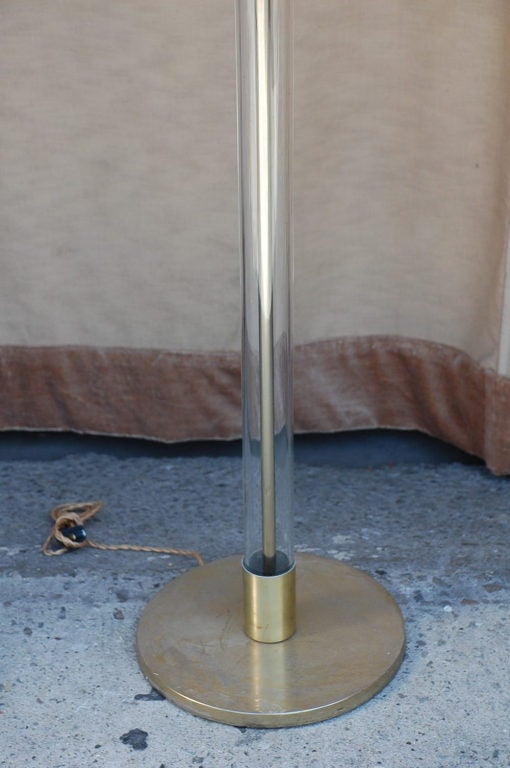 American Chic Brass Cylinder Floor Lamp with Custom Black/Gilt Shade