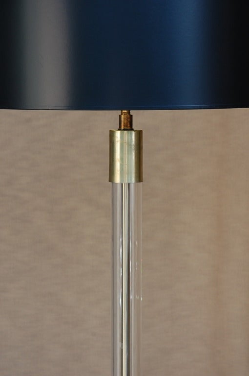 Chic Brass Cylinder Floor Lamp with Custom Black/Gilt Shade 1