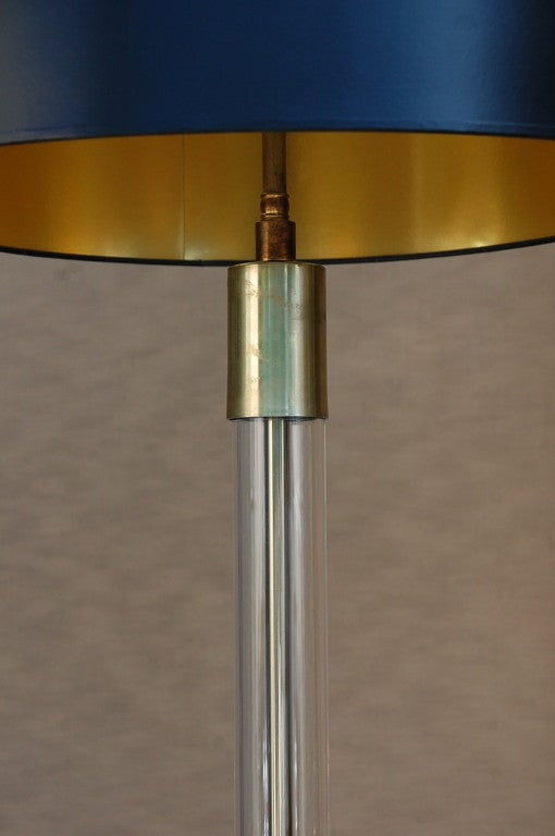 Chic Brass Cylinder Floor Lamp with Custom Black/Gilt Shade 2