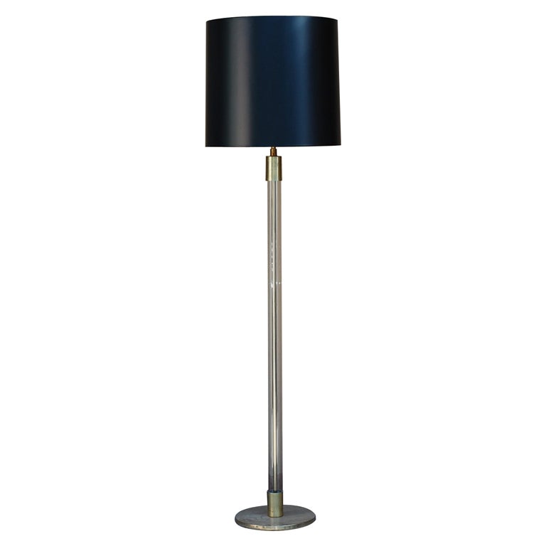 Chic Brass Cylinder Floor Lamp with Custom Black/Gilt Shade