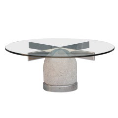 80's concrete, chrome and glass coffee table by Giovanni Offredi